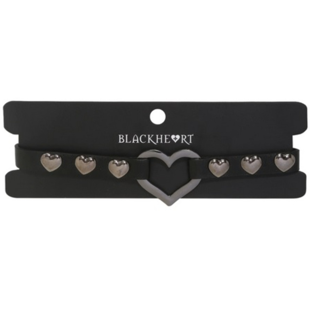 Blackheart Hematite Heart-Ring Faux Leather Choker